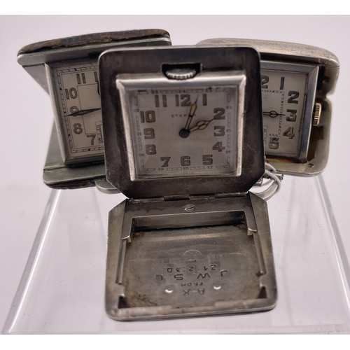 620 - Watches: Watches: Three Art Deco folding purse watches, one silver cased, hallmarked for Birmingham ... 