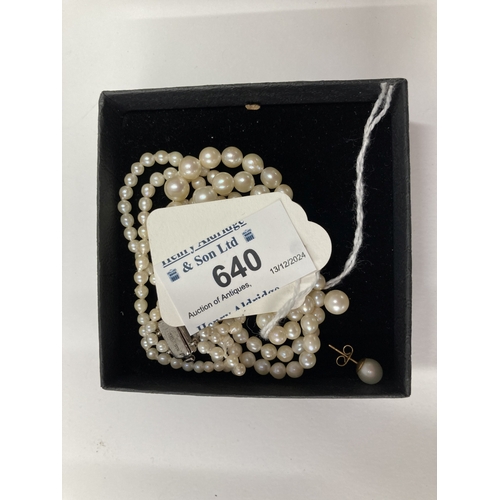 640 - Jewellery: Jewellery: A double string cultured pearl necklace by JKa, the clasp marked 925 as well a... 