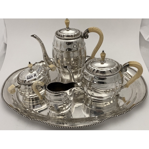 660a - Continental Silver: Continental Silver: A German five piece white metal tea set, marked with German ... 