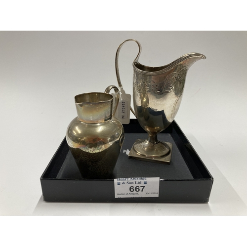 667 - Hallmarked Silver: Hallmarked Silver: A George III engraved silver helmet shaped cream jug, London 1... 