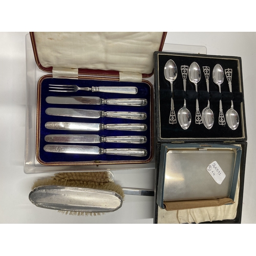 675 - Silver: Silver: Mappin & Webb mixed silver to include a set of six fruit knives and forks (one m... 