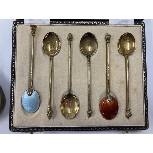 710 - Hallmarked Silver: Hallmarked Silver: A set of enamelled silver gilt coffee spoons, import marks for... 