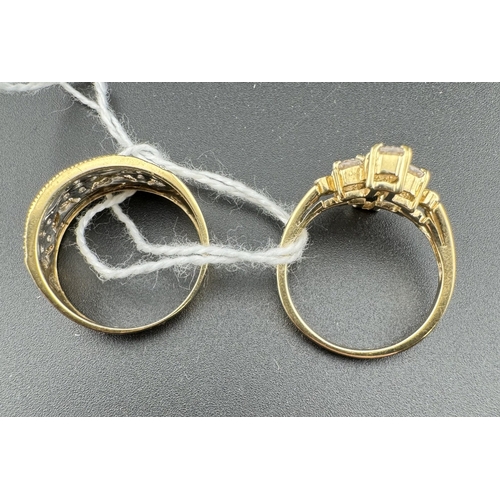 767 - Jewellery: Jewellery: A 9ct yellow gold latticework ring set with small diamonds, UK size P, togethe... 