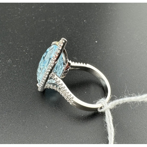 769 - Jewellery: Jewellery: An 18ct white gold ring, set a facet cut pear shaped aquamarine measuring appr... 