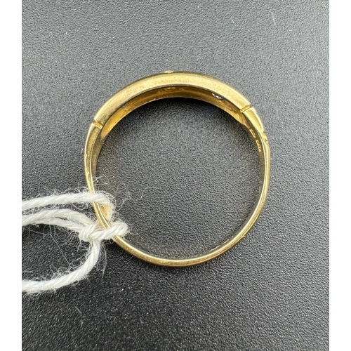 785 - Jewellery: Jewellery: A yellow metal ring, marked 18ct and testing as such, gypsy set with two sapph... 