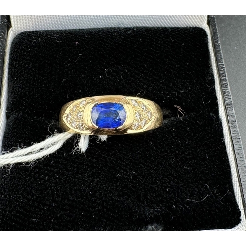 788 - Jewellery: Jewellery: A yellow metal ring, marked 585 and testing as 14ct gold, rubover set a centra... 