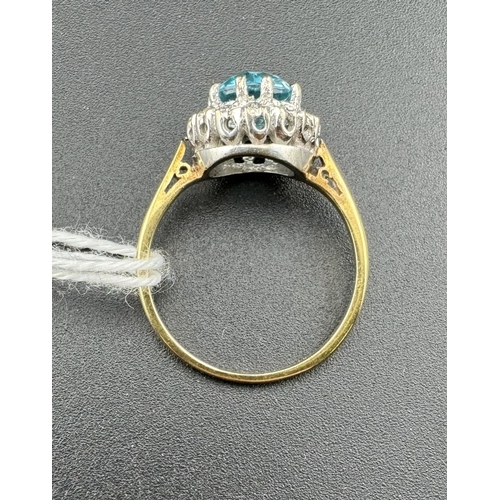 790 - Jewellery: Jewellery: Ladies 18ct gold blue zircon and diamond cluster ring, size L. 3.5g.... 