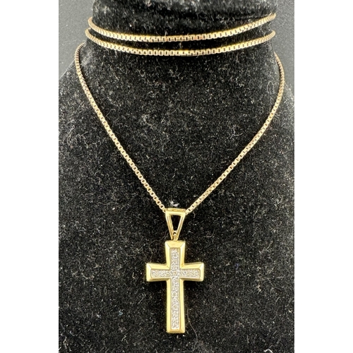 820 - Jewellery: Jewellery: A 9ct gold cross pendant, set all over with small diamonds in white metal, on ... 