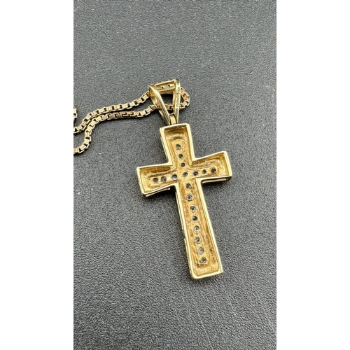 820 - Jewellery: Jewellery: A 9ct gold cross pendant, set all over with small diamonds in white metal, on ... 