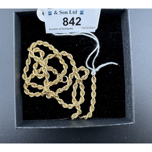 842 - Jewellery: Jewellery: A yellow metal rope twist necklace, marked 9K and testing as such. 51cm long, ... 