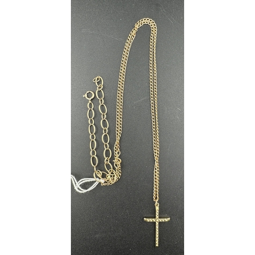 846 - Jewellery: Jewellery: A 9ct gold cross on chain, the cross 3.3cm high, the chain 56cm. Together with... 