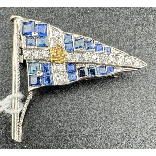 853 - Jewellery: Jewellery: A Royal Thames Yacht Club burgee brooch set with calibre cut sapphires, a bril... 