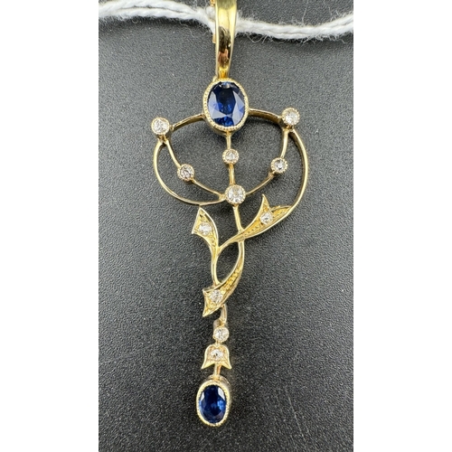 864 - Jewellery: Jewellery: An unmarked early 20th century Lavalier pendant, set sapphires and diamonds wi... 