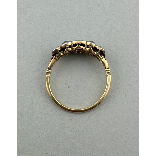 898 - Jewellery: Jewellery: A yellow metal Art Deco ring, testing as 18ct gold, set two central transverse... 