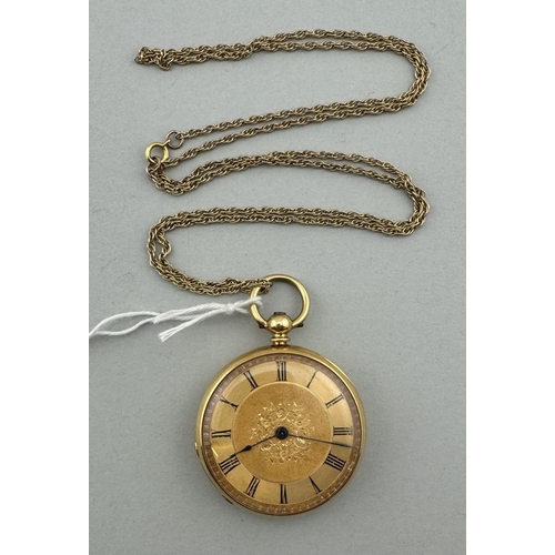 903 - Watches: Watches: A ladies yellow metal fob watch on chain, the watch testing as high carat gold, th... 