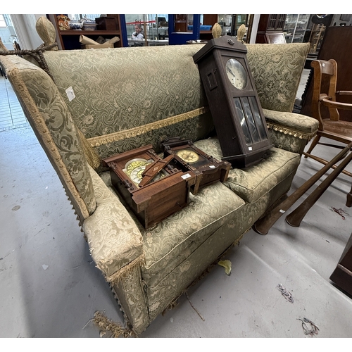 92 - Furniture: Furniture: 19th century Knowle drop end settee/ upholstered in a Jacquard weave fabric.... 