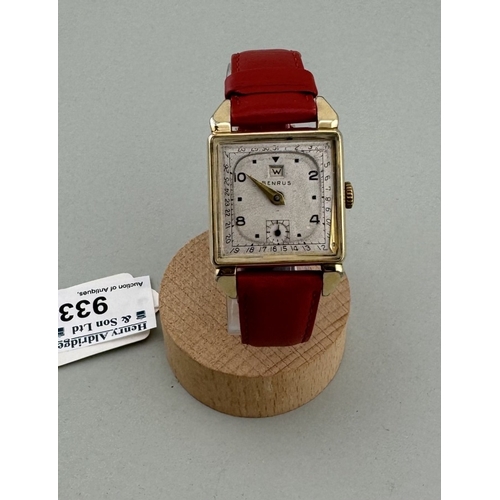 933 - Watches: Watches: A Benrus model CK2 square headed Art Deco style watch in 10k gold filled case, wit... 