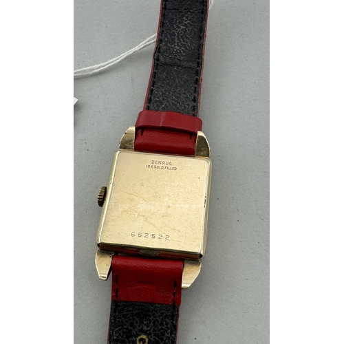 933 - Watches: Watches: A Benrus model CK2 square headed Art Deco style watch in 10k gold filled case, wit... 