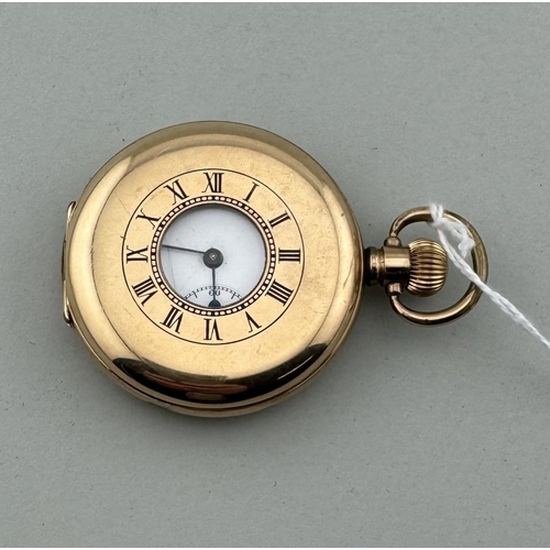 938 - Watches: Watches: A gold plated half hunter pocket watch, with Tegra 15 jewel movement and enamel di... 