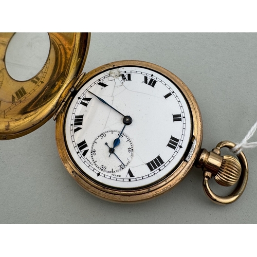 938 - Watches: Watches: A gold plated half hunter pocket watch, with Tegra 15 jewel movement and enamel di... 