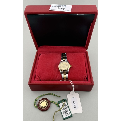 945 - Watches: Watches: A ladies Rolex Oyster Perpetual Datejust wristwatch, serial number Y634470 (2002),... 