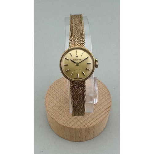 948 - Watches: Watches: A ladies Tissot Stylist cocktail watch, in 9ct gold case with integral gold mesh s... 