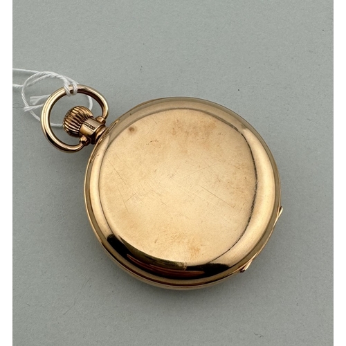 952 - Watches: Watches: A 9ct gold open faced keyless wind pocket watch, with enamel dial and subsidiary s... 