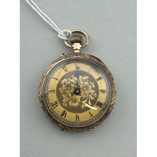 953 - Watches: Watches: A ladies 9ct gold keyless wind fob watch, import marks for London 1909, engraved i... 