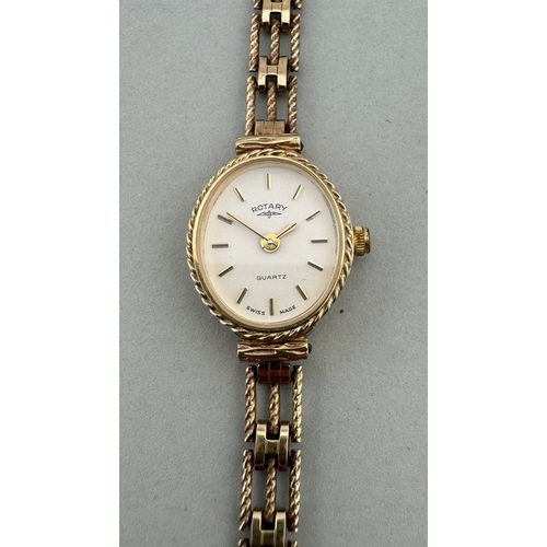 955 - Watches: Watches: A ladies 9ct gold cocktail watch by Rotary, with integral gold strap. Dial 12.3mm ... 