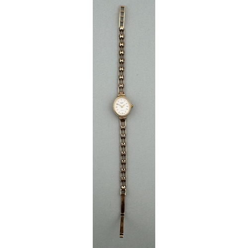 955 - Watches: Watches: A ladies 9ct gold cocktail watch by Rotary, with integral gold strap. Dial 12.3mm ... 