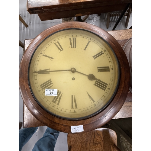 96 - Clocks: Clocks: Victorian 12ins dial wall clock, mahogany case, brass bezel Roman chapter ring, glas... 