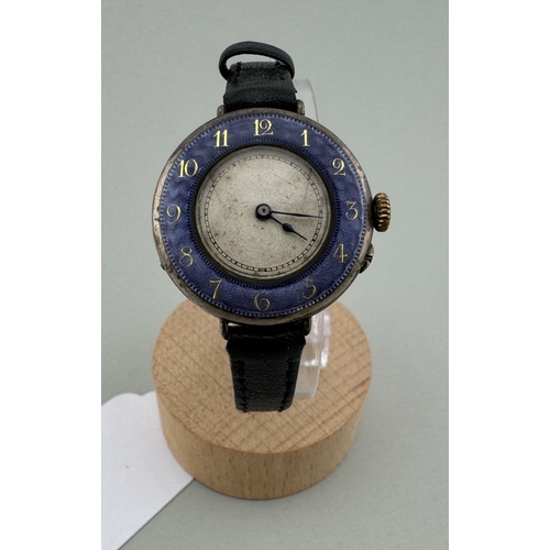 966 - Watches: Watches: An early 20th century trench style silver and enamel wristwatch, import marks for ... 