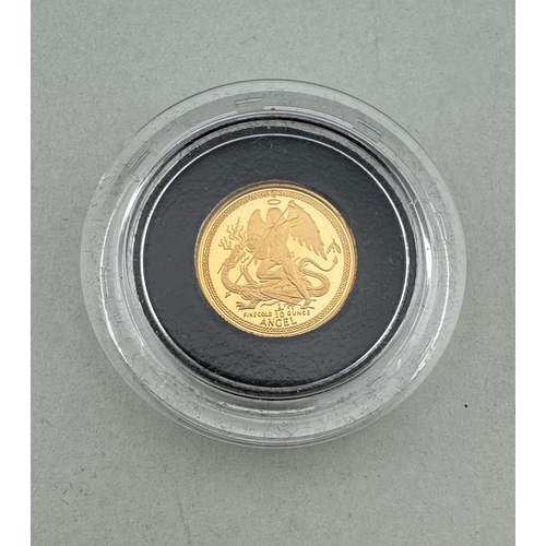 975 - Coins: Coins: An Isle of Man British Isles proof gold angel 1/10oz sovereign, dated 1987. COA, encap... 