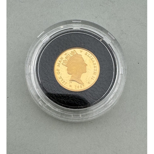 975 - Coins: Coins: An Isle of Man British Isles proof gold angel 1/10oz sovereign, dated 1987. COA, encap... 