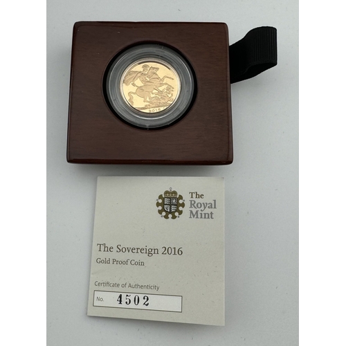 984 - Coins: Coins: A 2016 Queen Elizabeth II proof gold full sovereign, boxed, COA numbered 4502.... 