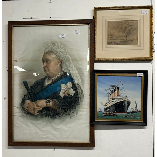 198 - Paintings/Prints: Paintings/Prints: A group of three, one-coloured steel engraving of Queen Victoria... 