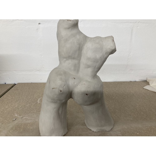 10 - Sculpture: Plaster study of a female torso in the naive form signed to the base Jan 94 Monkio to Ani... 