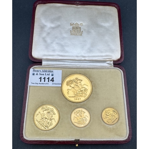 1114 - Coins: A George VI 1937 proof gold four coin specimen set, Royal Mint issue, comprising five pounds,... 