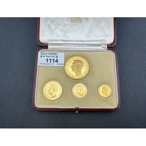 1114 - Coins: A George VI 1937 proof gold four coin specimen set, Royal Mint issue, comprising five pounds,... 