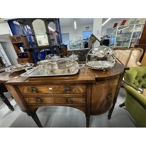 123 - Furniture: 19th century mahogany breakfront sideboard two central drawers flanked by bow fronted cup... 