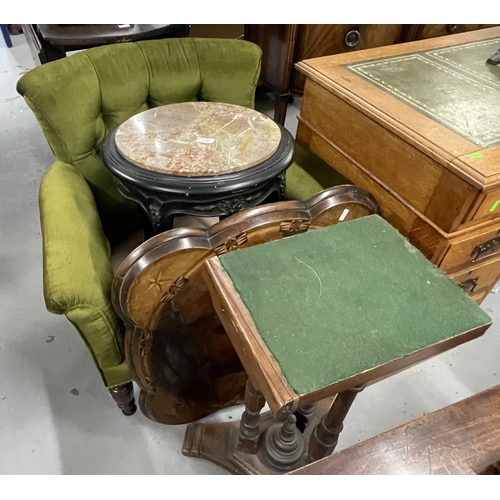 124 - 19th Century Furniture: Small tilt top side table with marquetry top depicting a sailboat on a lake ... 