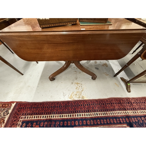 130 - Furniture: 19th century mahogany inlaid tea table tapering supports with mirrored inserts and inlay.... 