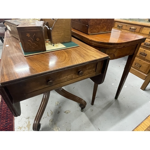 130 - Furniture: 19th century mahogany inlaid tea table tapering supports with mirrored inserts and inlay.... 