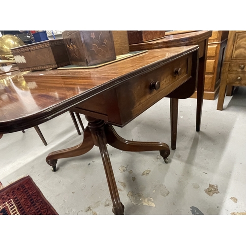 130 - Furniture: 19th century mahogany inlaid tea table tapering supports with mirrored inserts and inlay.... 