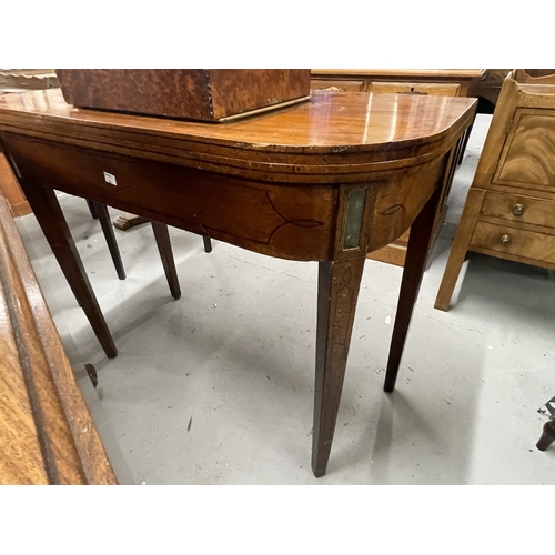 130 - Furniture: 19th century mahogany inlaid tea table tapering supports with mirrored inserts and inlay.... 