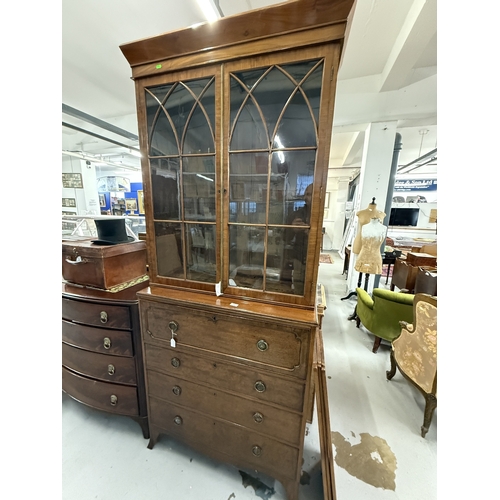 144 - Bookcase: 19th-century mahogany bookcase secretaire. With a drop flap showing a fully fitted interio... 