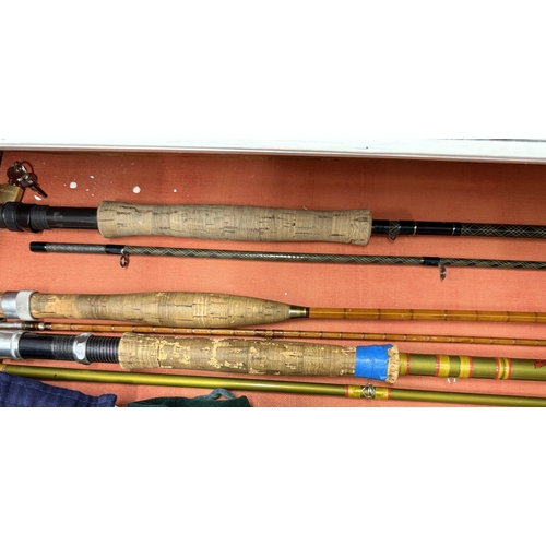 173 - Fishing: Fly rods, split cane two-piece J. J. S. Walker and Bampton & Co. Daiwa 'Whisker Keviar ... 