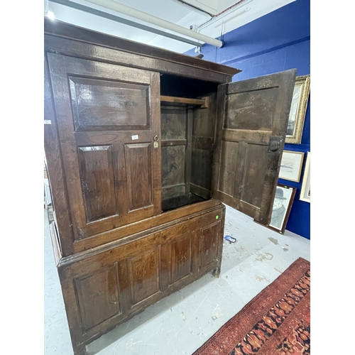 203 - Furniture: 18th-century oak dresser/hanging robe, two three fielded panel doors over a four-panelled... 