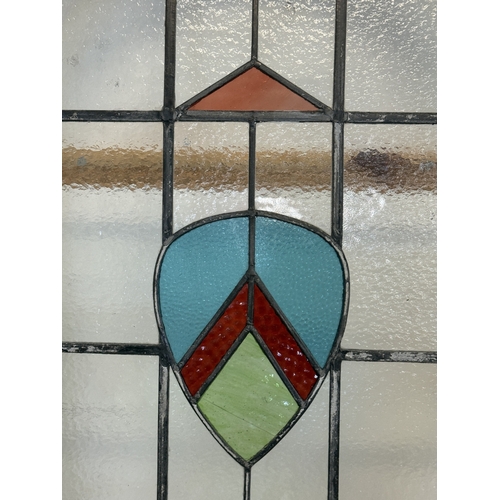 222 - Architectural - stained glass: Large Edwardian arched stained glass window half round arch enclosing... 