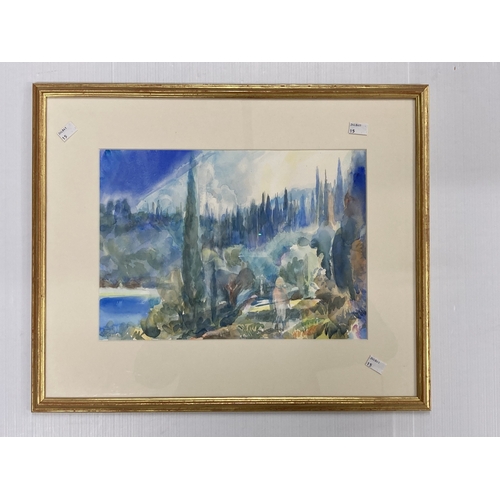 223 - Pictures: Two watercolours, impressionist lanscape with walking figure, washed brush work, signed Ri... 